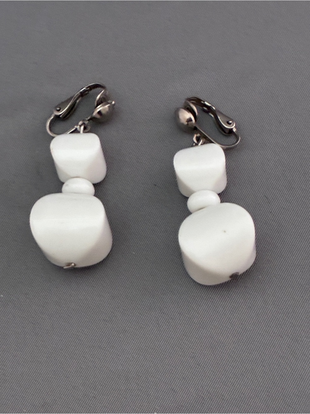 White Beaded Drop Clip-On Earrings